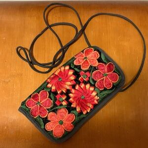 Vibrant Floral Embroidered Eyeglass Case/Crossbody Bag
